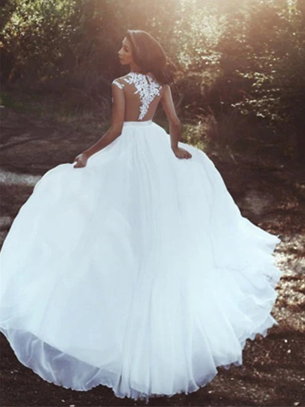 Elegant Applique A-line Side Slit Tulle Wedding Dress, WD0447
