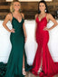 Sexy V-neck Mermaid Satin Open Back Long Prom Dresses. DB10283
