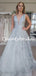 Sexy V-neck Lace Tulle A-line Prom Dresses Evening Dresses.DB10798