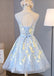 Junior Cute Sleeveless Clairvoyant Outfit Keyhole Lace Up Back Organza Full Appliques Homecoming Dress,BD0133