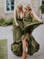 Elegant Simple V-neck Sleeveless Side Slit Chiffon Wedding Party Dresses Long Bridesmaid Dresses.DB10703