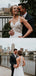 Affordable V-neck Simple Chiffon Lace Long Sleeve Open Back Long Wedding Dresses, DB10690