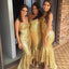 Shinning Gold Sequin Sweetheart Strapless Mermaid Sexy HI-Lo Ruffles Long Bridesmaid Dresses, WG144
