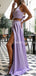 Sexy V-neck Two-piece Side Slit Satin Long Prom Dresses Evening Dresses.DB10593