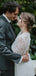 Affordable V-neck Simple Chiffon Lace Long Sleeve Open Back Long Wedding Dresses.DB10689