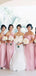 Elegant Pink Tulle Mismatched Long A-line Bridesmaid Dresses, WG64