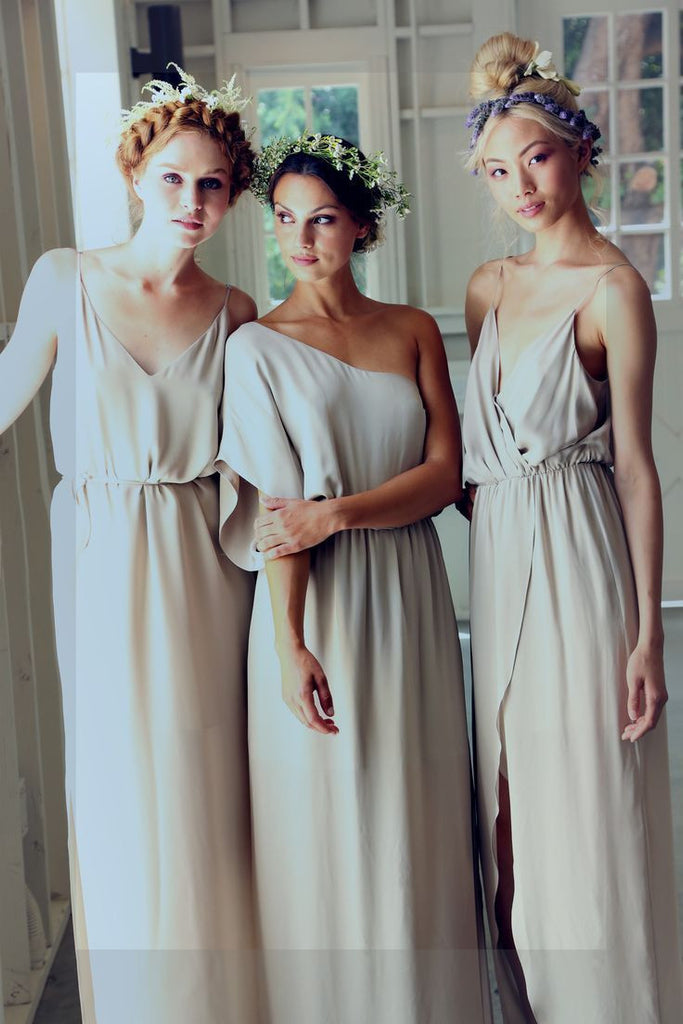 Simple Elegant Country Summer Mismatched Different Styles Column Cheap Long Bridesmaid Dresses, WG198