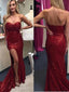 New Arrival Strapless Sweetheart Side Slit Red Sequined Sparkle Sexy Charming Prom Dresses,PD0146