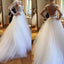 Elegant A-line Long Sleeve Lace Sweetheart Jewel Open Back Chapel Trailing Wedding Party Dresses, WD0065