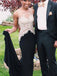 Elegant Off White Lace Black Sexy Mermaid Round Neck Sleeveless Formal Party Long Prom Gown Dresses. DB1033