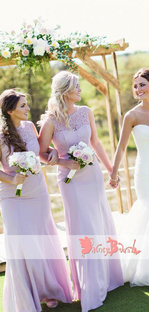 Lilac Lace Mermaid Sleeveless Elegant Long Bridesmaid Dresses,DB114