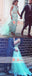 Two Pieces  Tiffany Blue Lace A-line Sleeveless Unique Neck Elegant Long Prom Dresses. DB1046