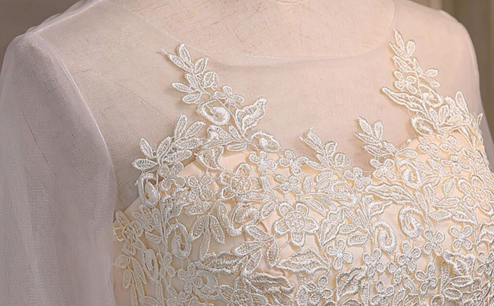 Three-quarter Illusion Sleeve Clairvoyant Outfit Keyhole Lace Up Back Organza Appliques Homecoming Dress,BD0134
