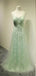 Long A-line Sage Tulle Beading Lace Sweetheart Sleeveless Unique Elegant Party Prom Dresses,PD0193