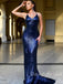 Charming V-neck Mermaid Sequin Open Back Long Prom Dresses Evening Dresses.DB10372