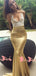 Sexy Spaghetti Strap Halter Mermaid Gorgeous White Lace Gold Long Prom Gown Dresses. DB1049