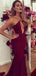 New Arrival Sexy Burgundy Spaghetti Strap Backless Mermaid Simple Evening  Prom Dresses,PD0114