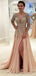 Gorgeous Beaded V-neck V-back Long Sleeve Split Prom Dresses. DB1047