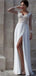 Charming Long Sleeve White Lace Top Chiffon Side Split Long A-line Wedding Party Prom Dresses,PD0072