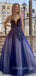 Charming V-neck Tulle A-line Long Prom Dresses Evening Dresses.DB10353