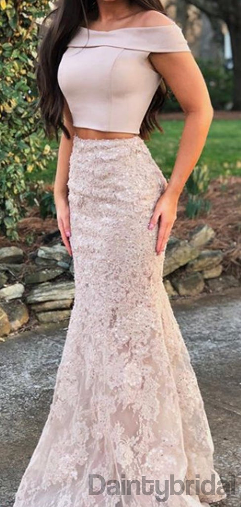 Mermaid  Lace Two Piece Long Prom Dresses. DB10274