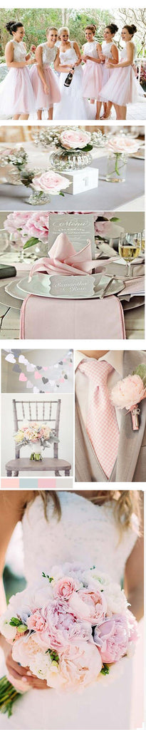 Junior Pretty Sleeveless Lace Jewel Neck Blush Pink Tulle Short Bridesmaid Dresses for Wedding Party, WG33