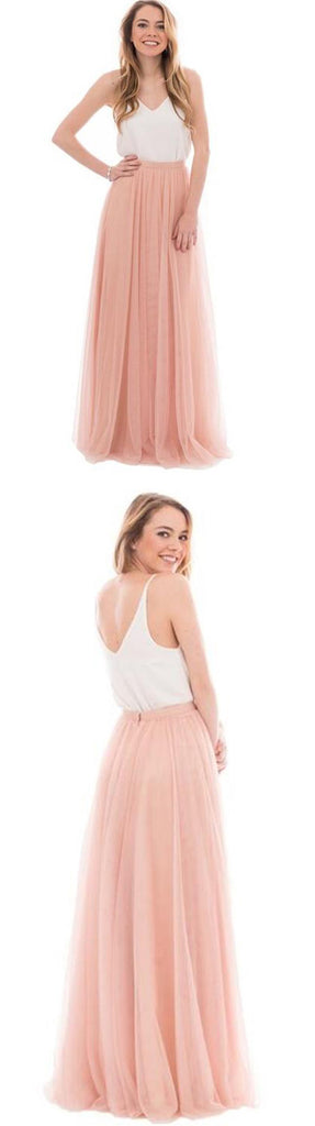 Popular Cheap Summer Country Junior Sleeveless Scoop Neck Tulle Skirt Long Bridesmaid Dresses, WG40