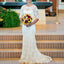Half Sleeve Round Neck Open Back Sexy Mermaid Full Lace Sweep Trailing Wedding Party Dresses, WD0039