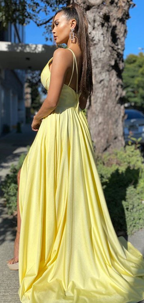 Sexy V-neck Long A-line Side Slit For Teens Prom Gown Dresses. DB1042