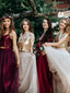 New Arrival Two-piece Tulle Sequin Floor-length Long Bridesmaid Dresses.DB10582