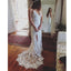 Popular Simple Spaghetti Strap Scoop Neck Open Back Slip Side Long Lace Train Beach Wedding Party Dresses. WD0222