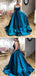 Simple Blue Ball Gown Elastic Silk Lace Up Back Long Prom Dress.DB10022