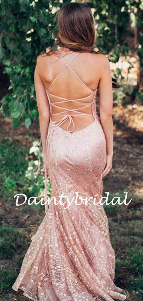 Simple Spaghetti Strap V-neck Mermaid Prom Dresses Evening Dresses.DB10803