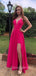 Charming V-neck Floor Length Side Slit Long Prom Dresses Evening Dresses.DB10355