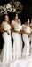 Simple Sweetheart V-neck Tulle Mermaid White Long Bridesmaid Dresses,DB094