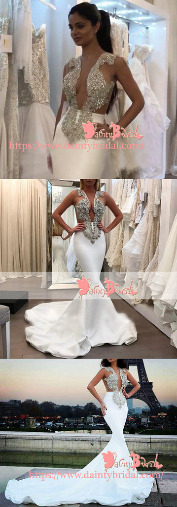 Sexy Sparkly Rhinestone Split Neck Illusion Back Sleeveless Mermaid Prom Gown Dresses. DB1054