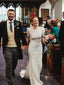 Simple Vintage Mermaid Lace Satin Open Back Evening Party Long Wedding Dresses, DB10695