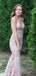 Sexy V-neck Mermaid Open Back See-through Fashion Prom Dresses Evening Dresses.DB10496