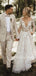 Elegant V-neck Tulle Lace A-line Open Back Long Sleeves Vatage Wedding Dresses.DB10406