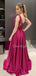 Sexy V-neck Satin A-line Long Prom Dresses Evening Dresses.DB10456