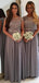 Vintage Cap Sleeve Lace A Line Grey Floor-Length Chiffon Wedding Guest Bridesmaid Dresses For Maid of Honor, WG44