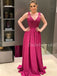 Sexy V-neck Satin A-line Long Prom Dresses Evening Dresses.DB10456
