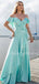 Charming V-neck Off-shoulder A-line Soft Satin Long Prom Dresses Evening Dresses.DB10487
