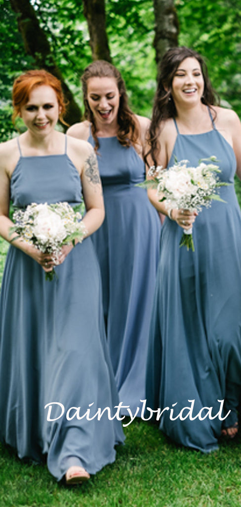 Halter Simple Floor-length Chiffon Long Bridesmaid Dresses.DB10832