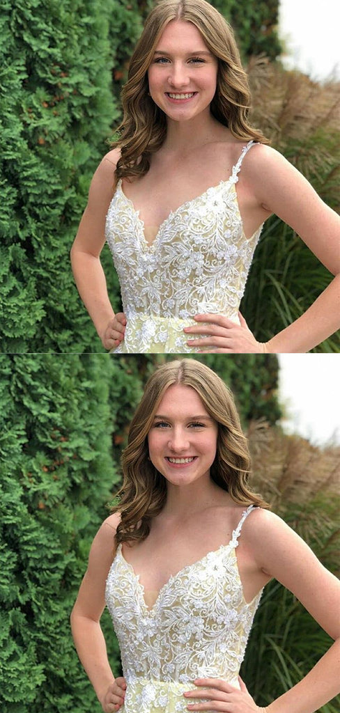 Sexy V-neck Lace A-line Long Prom Dresses Evening Dresses.DB10246