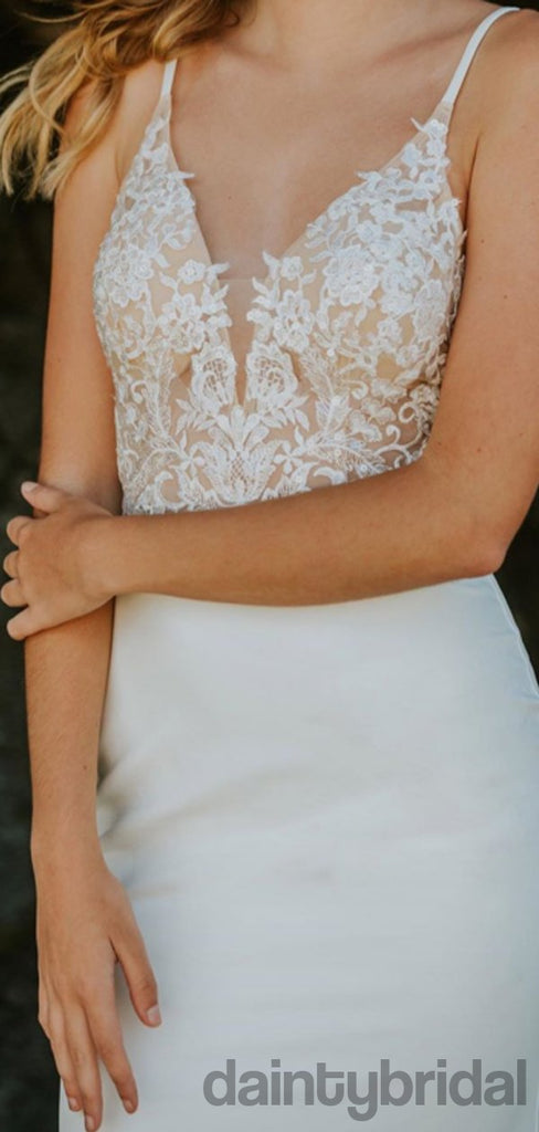 Mermaid Sexy V-neck Lace Open Back Wedding Dresses,DB10257