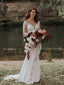 Simple V- neck Long Sleeve Mermaid Lace Long Wedding Dresses.DB10782