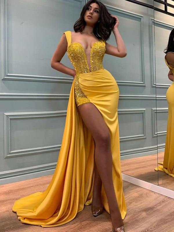 mermaid dress with slit Sexy Mermaid Spaghetti Strap Side Slit Long Prom Dresses Evening Dress – DaintyBridal