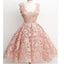 Peach Lace Scoop Neckline Short Cute homecoming dresses, CM0009