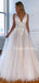 Charming V-eck Tulle V-back With Appliques A-line Long Wedding Dresses.DB10643